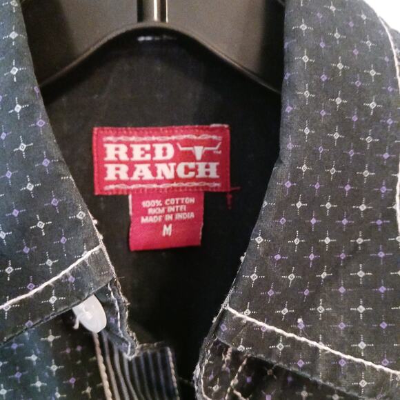 RED RANCH Western Rodeo Roping Dress Shirt Blue size Kid's Medium Pearl Snaps - Picture 2 of 7